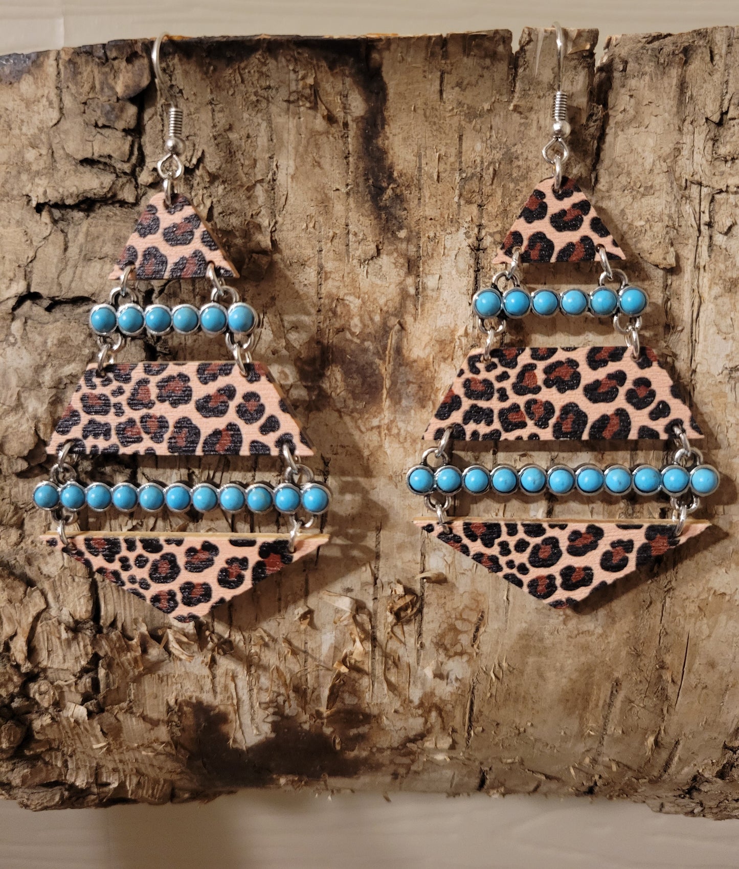 Cheetah & Turquoise Wood Earrings