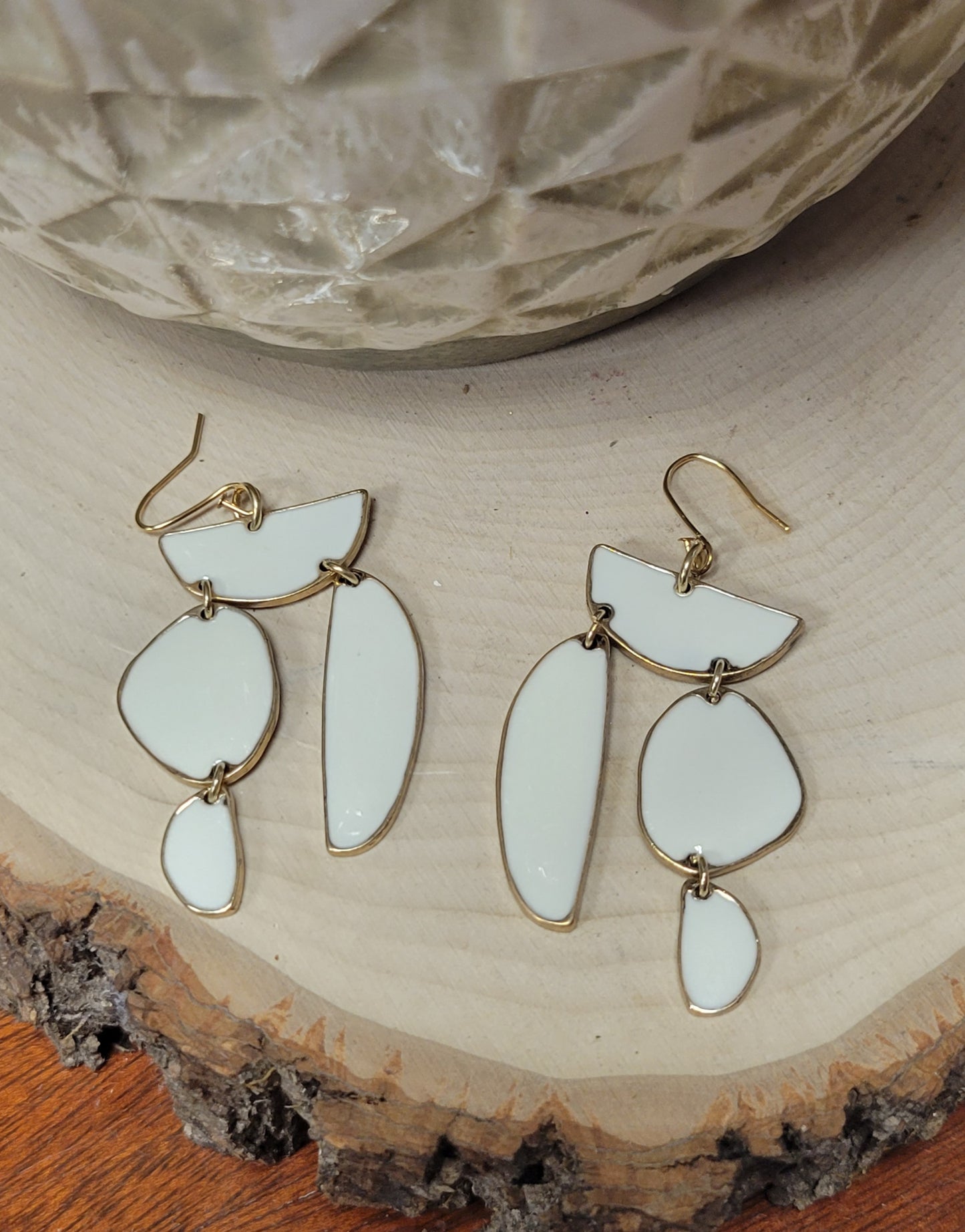 Cream Color Metal Dangle Earrings