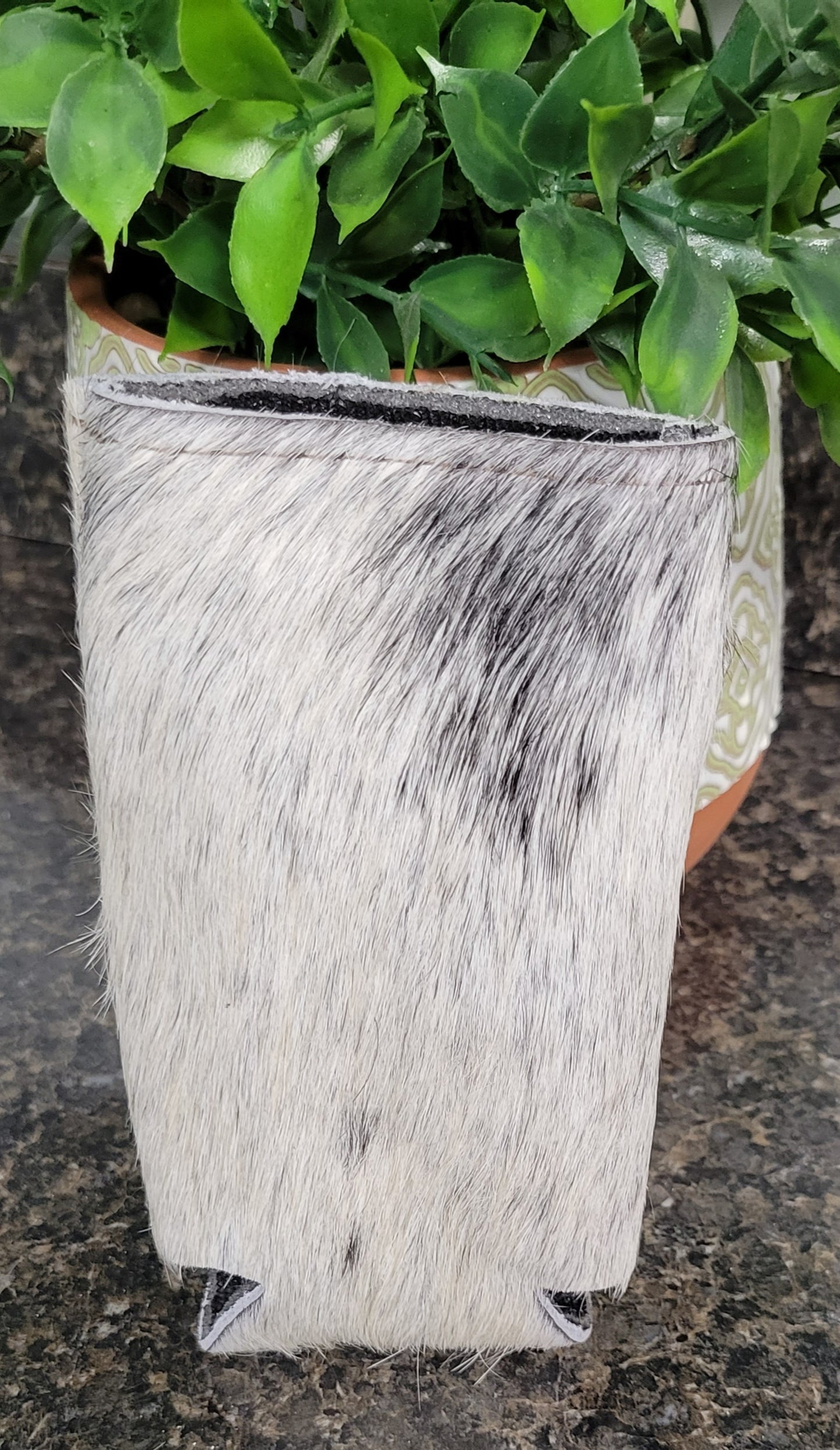 Skinny Can Cow Hide Koozie