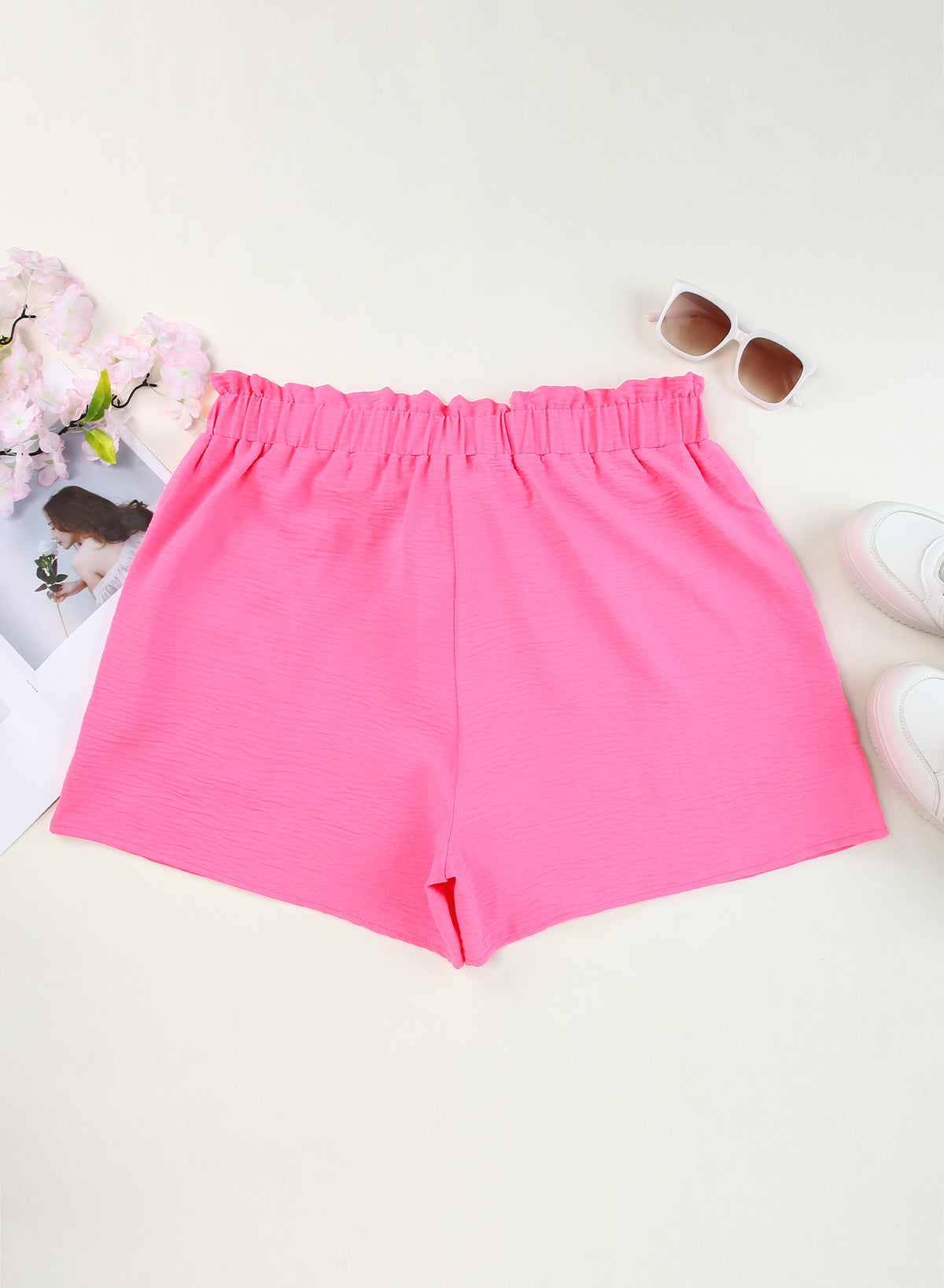 Paperbag Waist Tie Front Shorts with Pockets