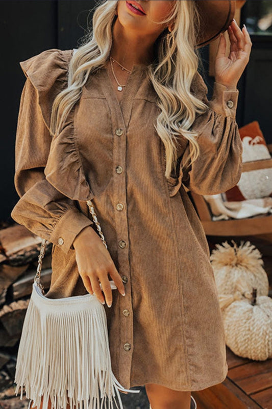 Corduroy Ruffle Dress (Preorder)