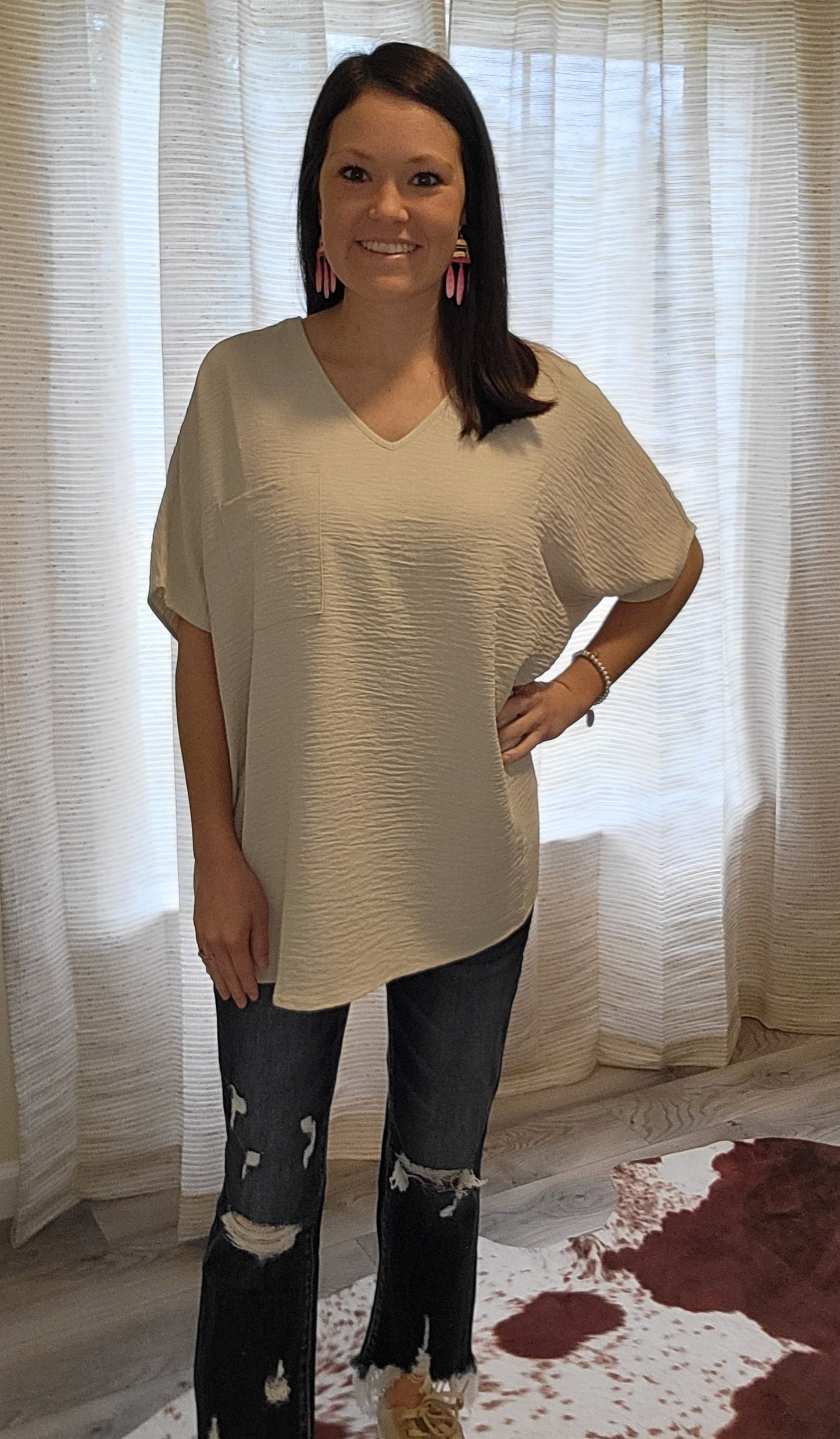 Woven Airflow V-Neck Top