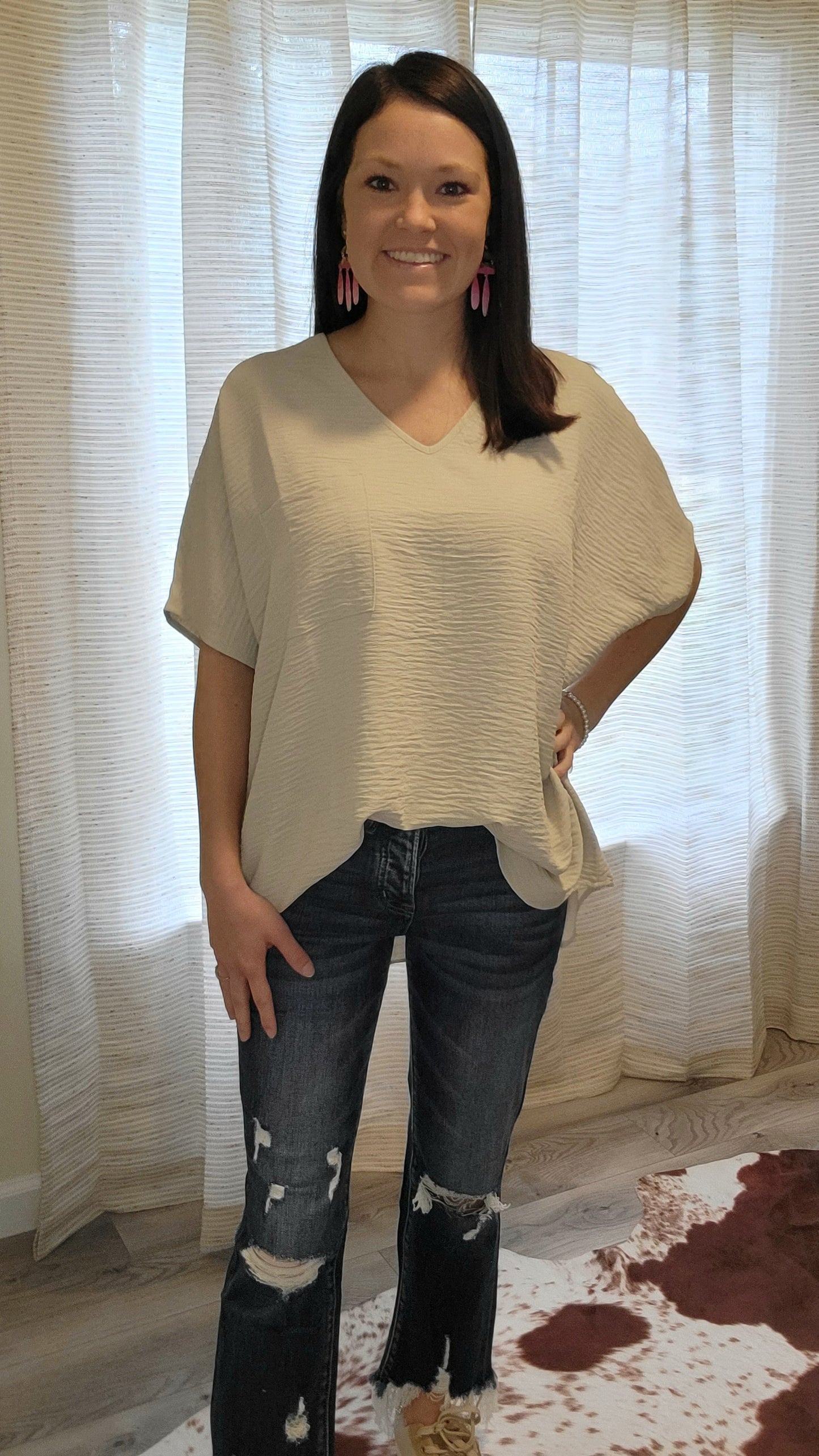 Woven Airflow V-Neck Top