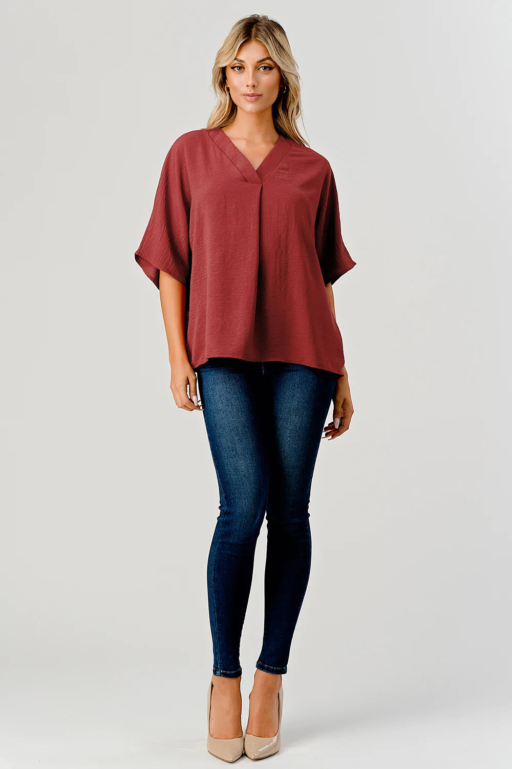 Aria Pleated V-Neck Top