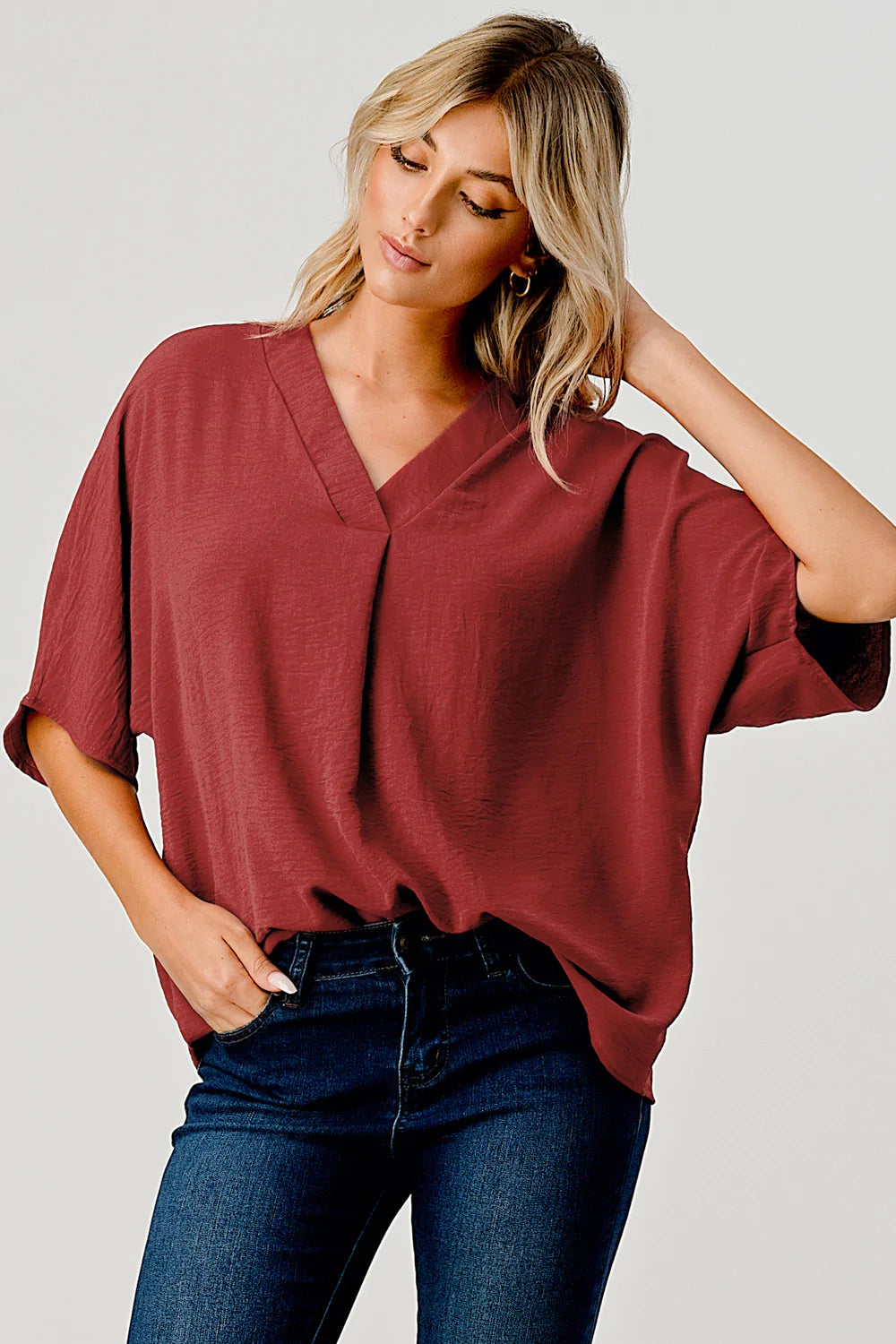 Aria Pleated V-Neck Top