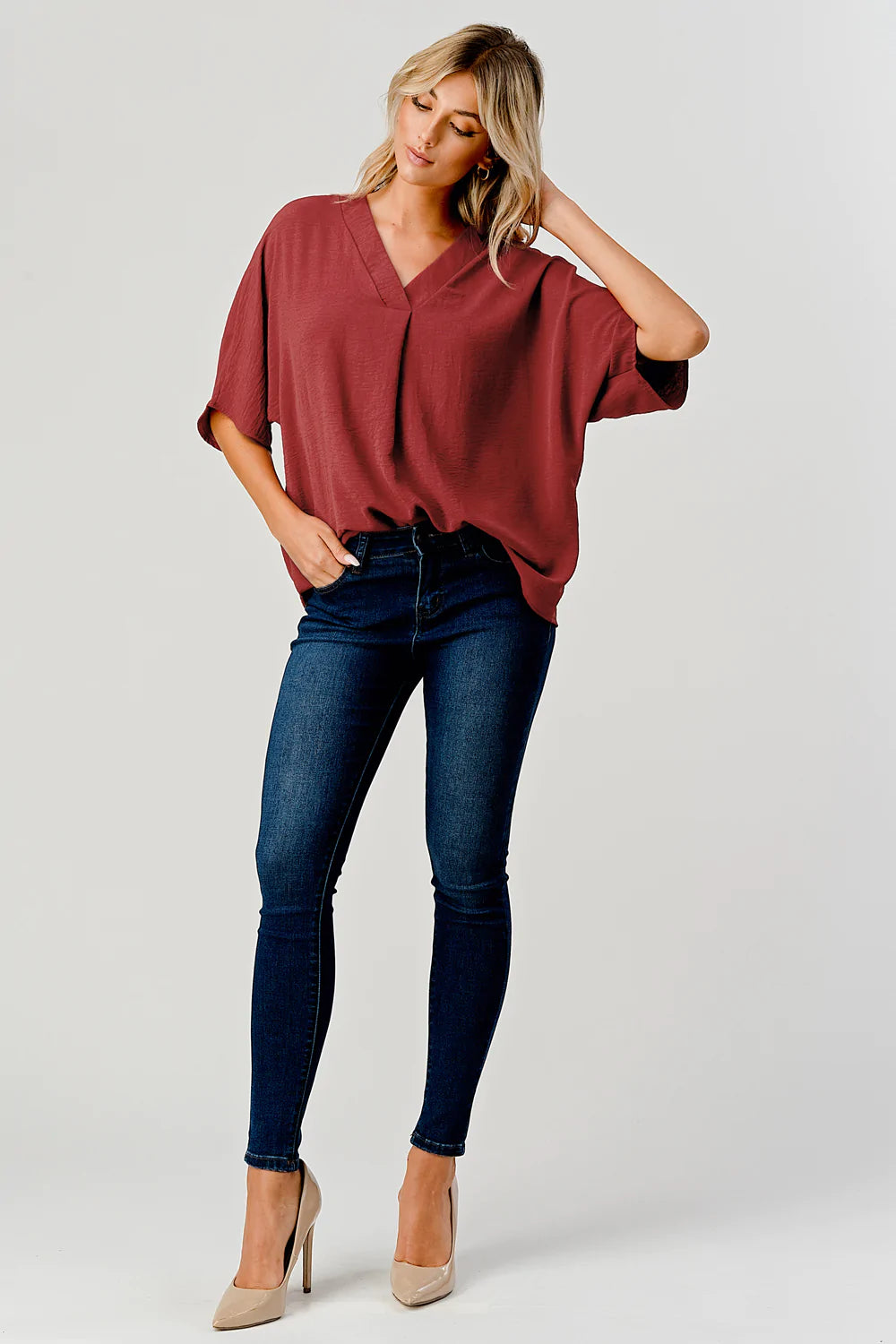 Aria Pleated V-Neck Top