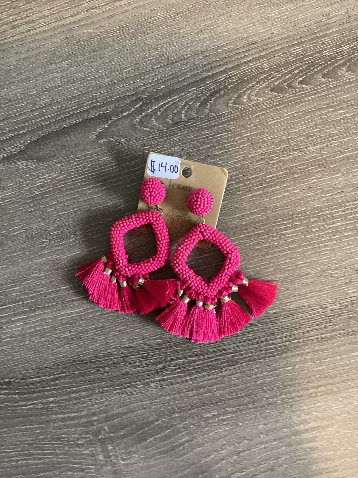 Hot Pink Beaded Fringe Earrings