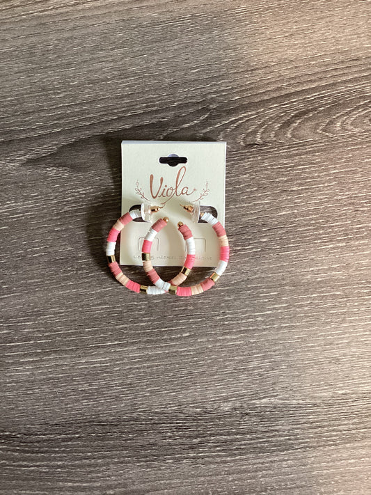 Pink Beaded Hoops