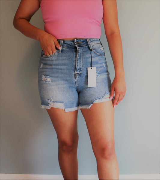 High Rise Frayed Shorts