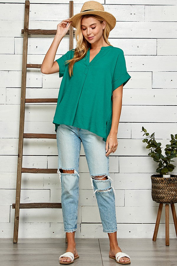 Crinkle V Neck Top